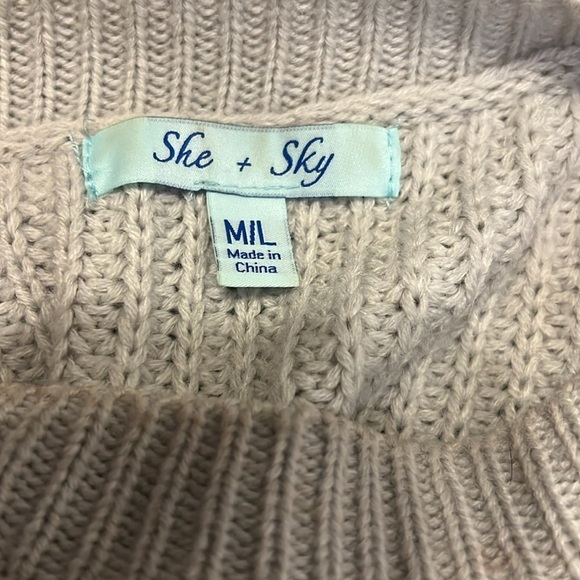 She + Sky Oatmeal Long Sleeve Cut Out Sweater, Sz. M/L - Picture 6 of 10